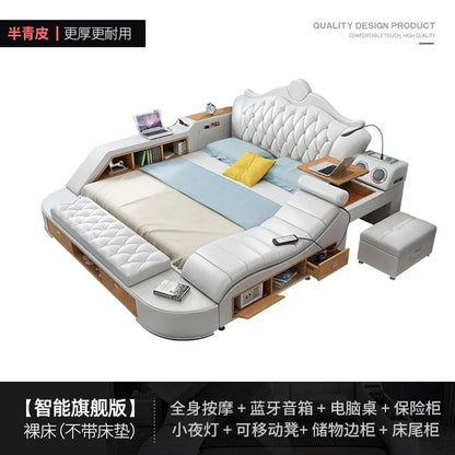 Headboard Storage Double Bed Queen Drawers King Size Smart Bed Luxury Princess Modern Letto Matrimoniale Bedroom...