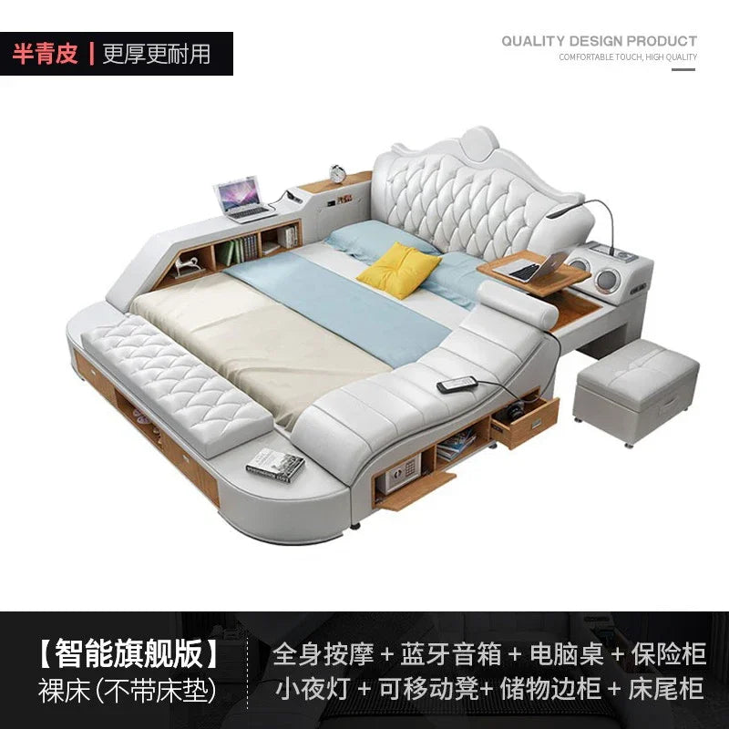 Headboard Storage Double Bed Queen Drawers King Size Smart Bed Luxury Princess Modern Letto Matrimoniale Bedroom...