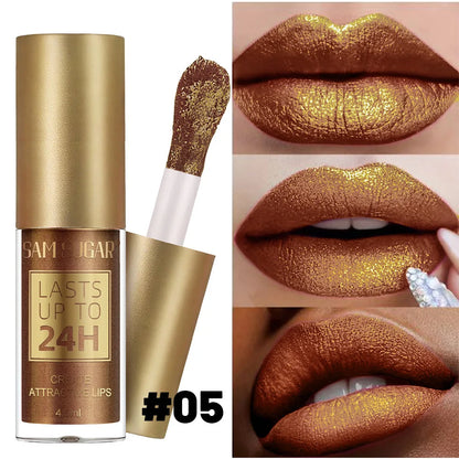 Liquid Lipstick Long Lasting 24H, Metallic Shimmer High Pigment Lip Gloss, Transfer & Smudge Resistant Lip Color