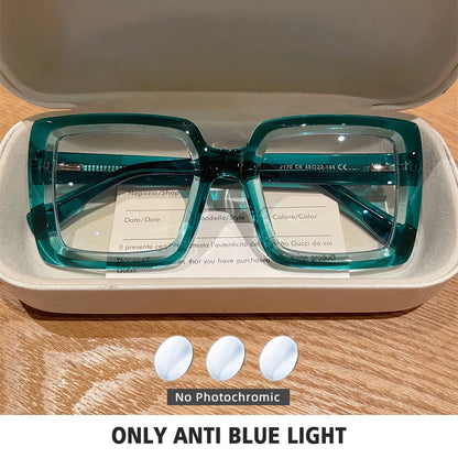BLMUSA Square Photochromic Blue Light Blocking Large Frame Eyeglasses fashion Reading Glasses ladies Prescription Myopia Glasses - Kimlud