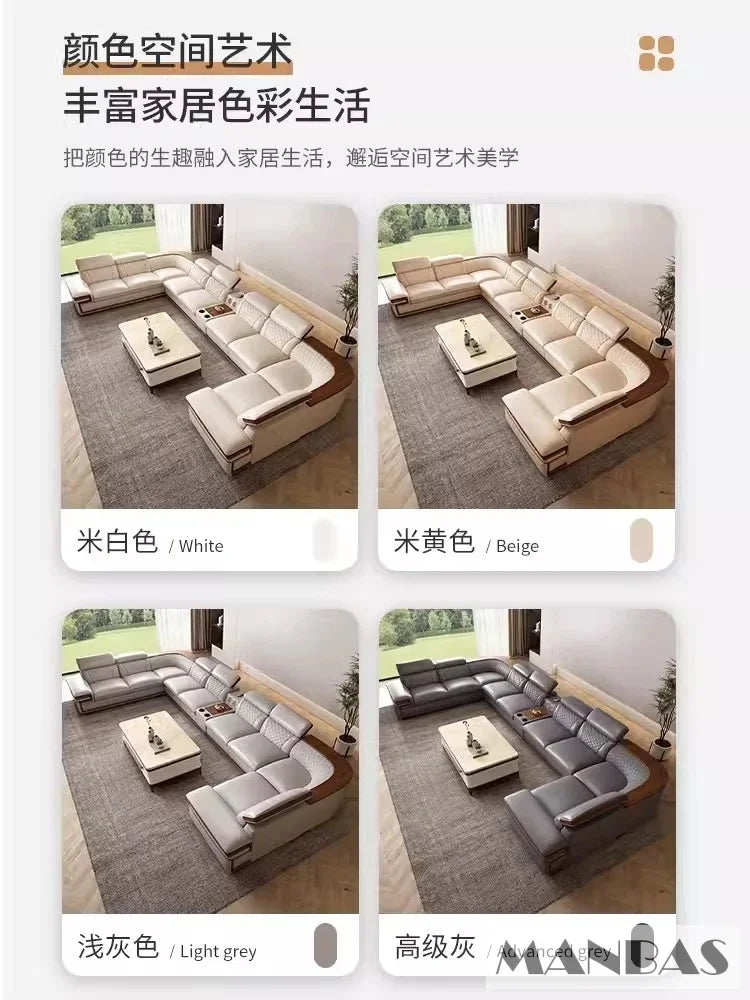 Linlamlim Premium Italian Genuine Leather Sofa Set for Living Room with Adjustable Headrests, Bluetooth Speaker, Wireless Charge