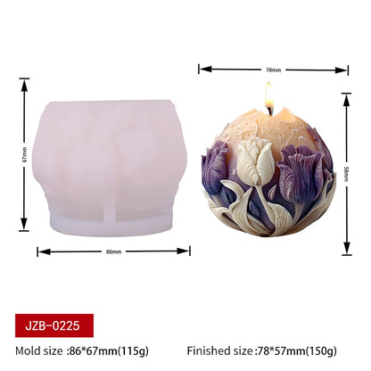 Floral Moon Ball Spherical Candle Silicone Mold 3D Flower Aromatherapys Soap Art Craft Plaster Making Mould Home Decor - Kimlud