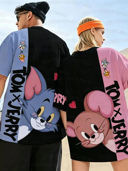 2026 Summer Men's Women's  Short Sleeve T-Shirt Tom and Jerry Cartoon Print Quick drying Round Neck Casual T-shirt Top
