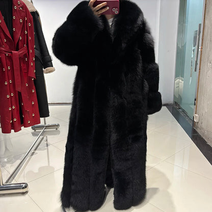 YOLOAgain Luxury Real Fox Fur Jacket Women Long Fur Coat 2025 Winter Warm
