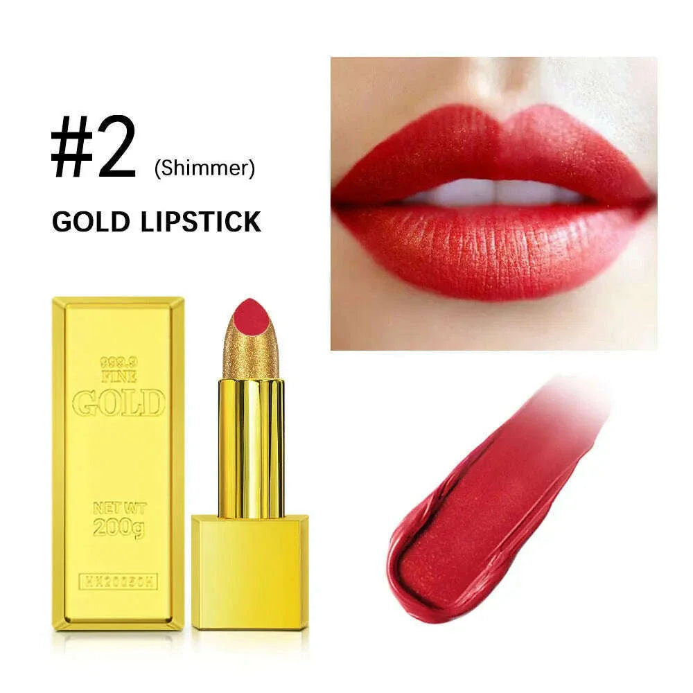Hallowmas High-pigmented Gold Lipstick Shiny Metallic Matte Velvet Waterproof Long Lasting Sexy Gold Lip Gloss Women Lip Makeup