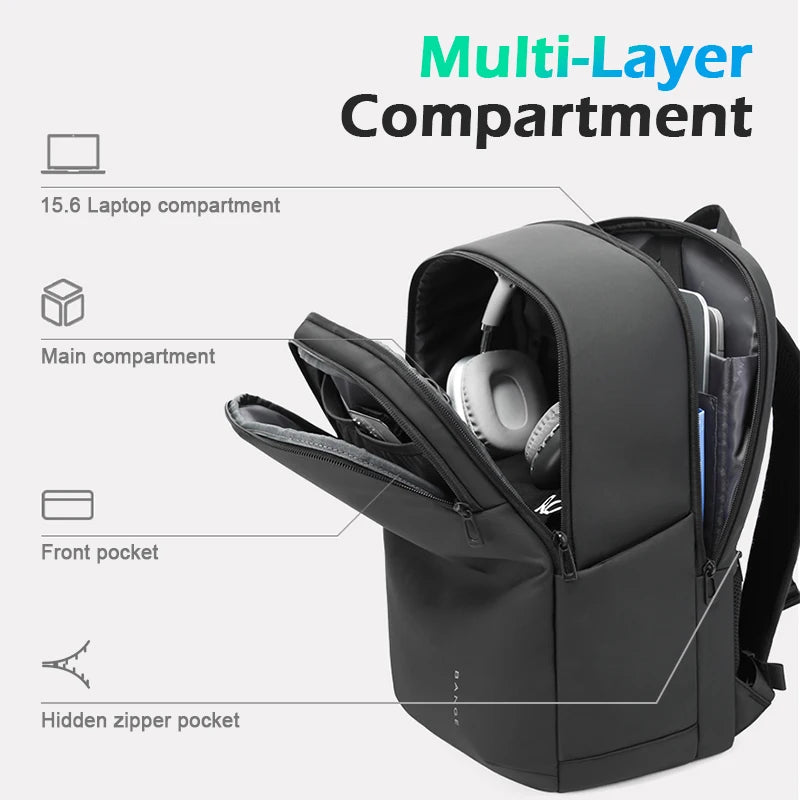 BANGE Simple Design Multi-Pocket Waterproof Business Trip Backpack Men School Bag 15.6 Inch Laptop Bagpacks for Male Back Pack
