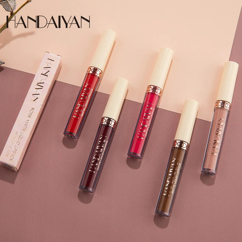 Handaiyan 12 Colors Matte Dark Purple Lip Gloss Longlasting Red Nude Nude Liquid Lipsticks Non-stick Cup Lip Tint Makeup Pigment