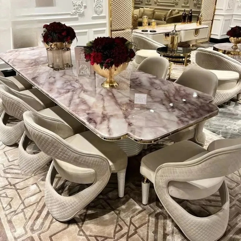 Dining Room Furniture High End Villa Dining Table Sets with 8 10 Chairs Marble Top Dining Table - Kimlud