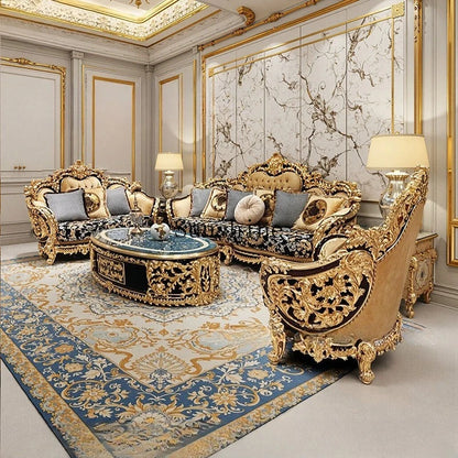 French aristocratic living room furniture European style luxury high-end gold fabric sofa - Kimlud