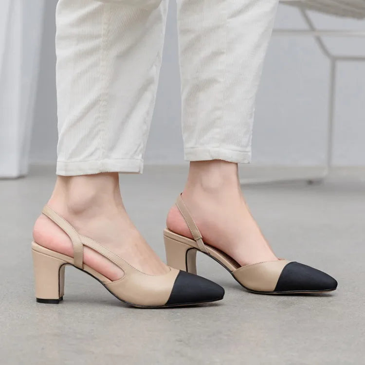 LeShion Of Chanmeb 33-43 Women Luxury Brand Designer Shoes Woman High Heeled Genuine Leather Slingbacks Beige Nude Pumps Classic - Kimlud