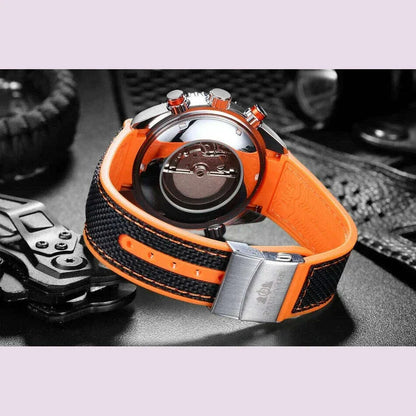 Automatic Watch for Men Mechanical Canvas Rubber Strap Orange Blue Red Multifunction Date Month Reloj Hombre Baratos