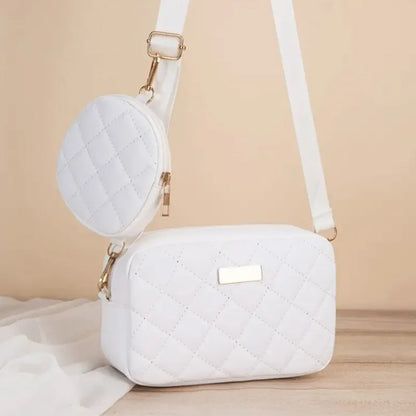 Two Piece Set Chic Quilted Women Crossbody Bag with Detachable Mini Purse Fashion Shoulder Bag for Women Casual Daily Ladies Bag - Kimlud
