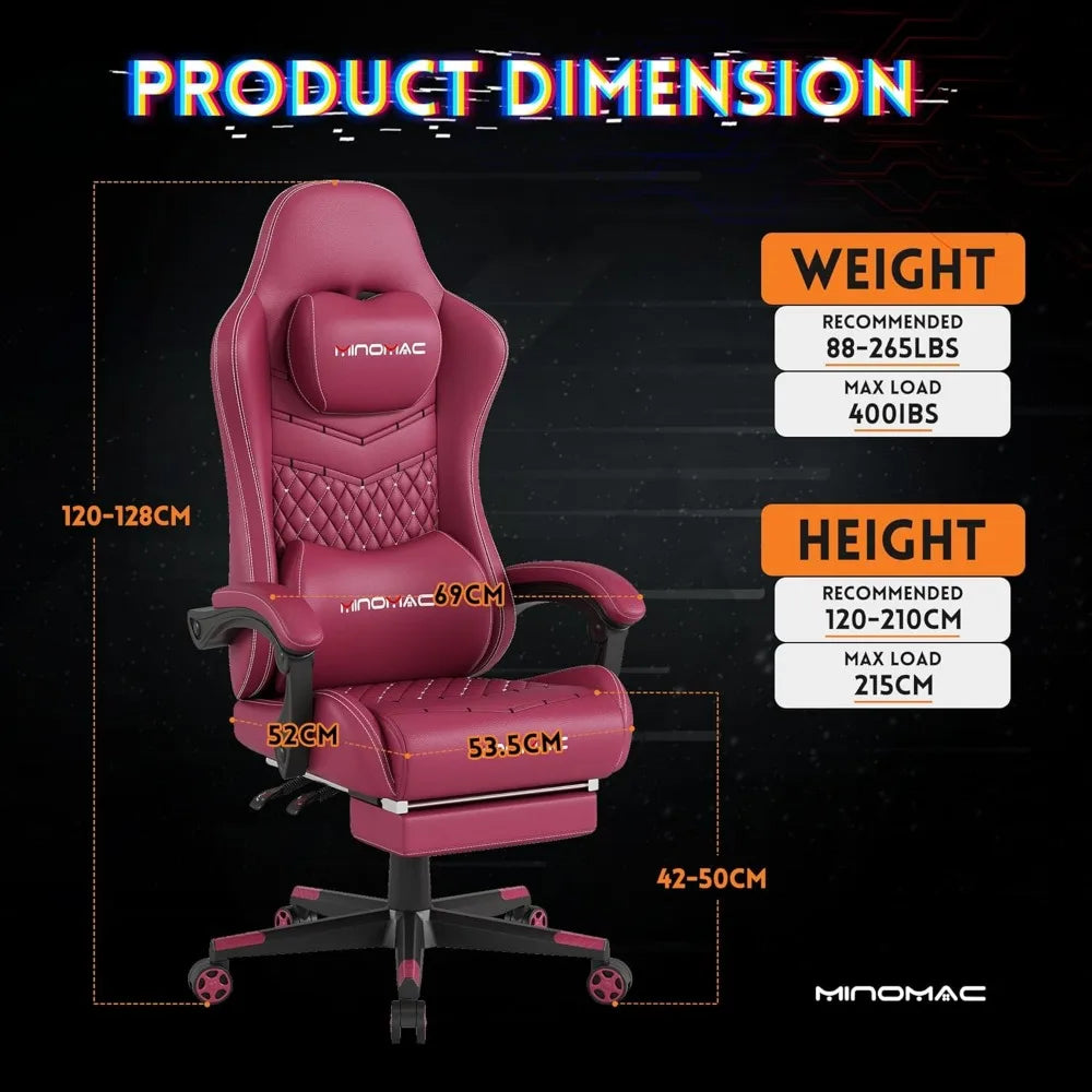 Ergonomic Gaming Chair for Comfort, Supports up to 400lbs, with Retractable Footrest and Lumbar Support for Enhanced Gaming Expe