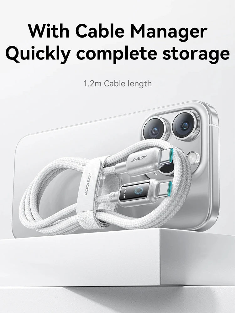 Joyroom 100W USB C Cable Automatic Power Off Fast Charge Type C Cable For iPhone 16 15 Pro Max  Xiaomi Sumsang Huawei