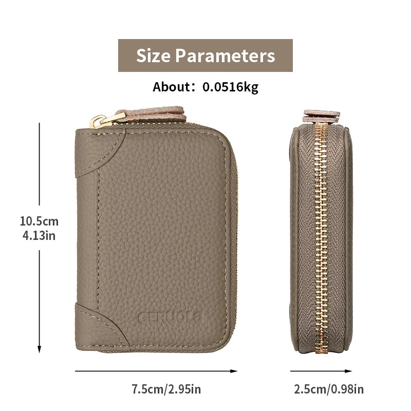 GERUOLA Top-Grain Cowhide RFID-Protected Card Holder Zipper Credit Card Organizer with Multiple Slots ID And Coin Pouch