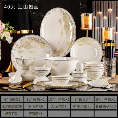 Tableware, Jingdezhen Ceramic Bowl and Dish Set, Housewarming Gift, Bone Ceramic Bowl and Plate for Household Use |...