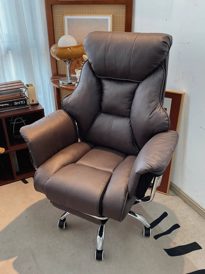 Ergonomic Reclining Office Chair with Footrest PU Leather Executive Swivel Computer Desk Chair Aluminum Base for Home Office - Kimlud
