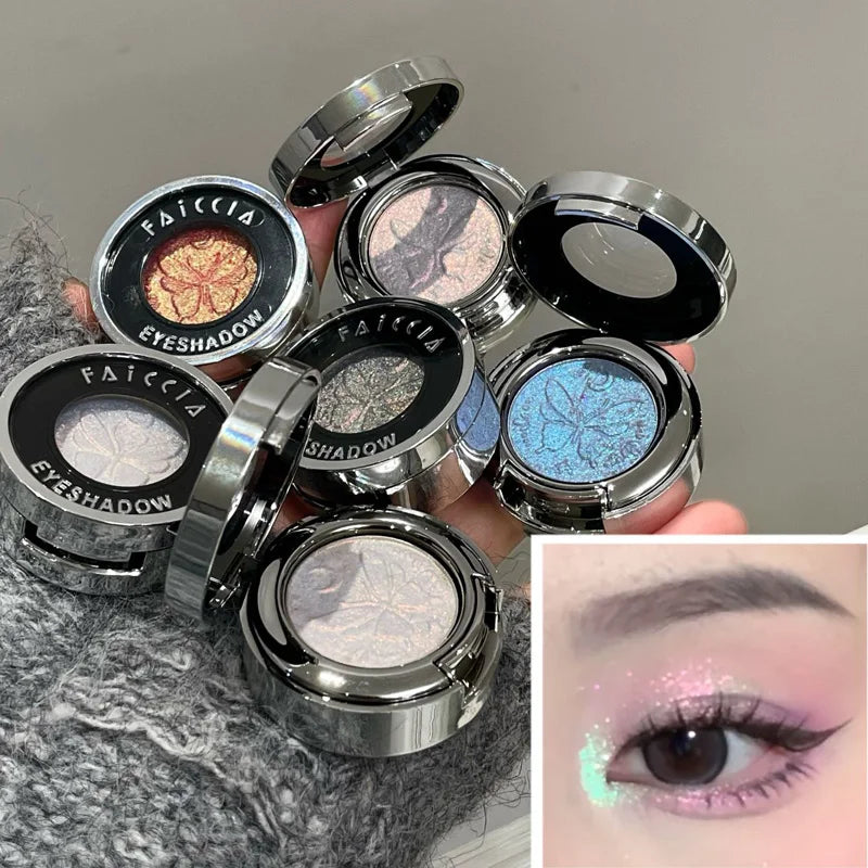 3D Butterfly Embossing Chameleon Eyeshadow Monochrome Metallic Changing Shiny Glitter Blue Purple Highlight Eye Makeup...