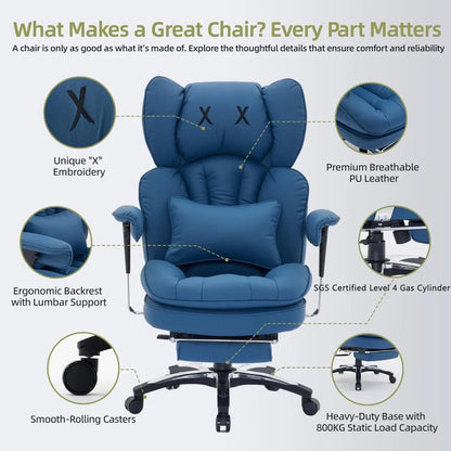 Efomao High-Back Big and Tall Office Chair with Footrest and Adjustable Armrests - Executive Computer Chair