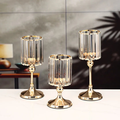 1pc Golden Pillar Candle Holder Crystal Candlesticks for Dining Coffee Table Wedding Events Parties Home Decor Candle...