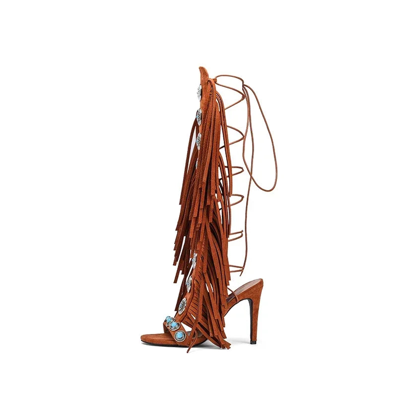 Sandalias Mujer 2025 Summer Women Sandals Peep Toe Sexy Lace Up Knee High Shoes Zapatos De Mujer High Heels | Kimlud...