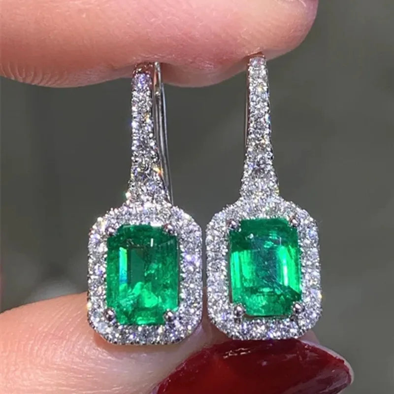 Fashionable Banquet Elegant Emerald Cubic Zirconia Earrings, High-end Inlaid Wedding Style Swaying Jewelry Accessories |...