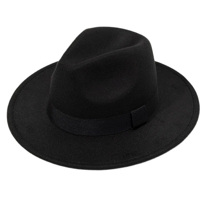 Autumn and winter men and women's new large brimmed hats, fashionable woolen jazz hats, English style top hats