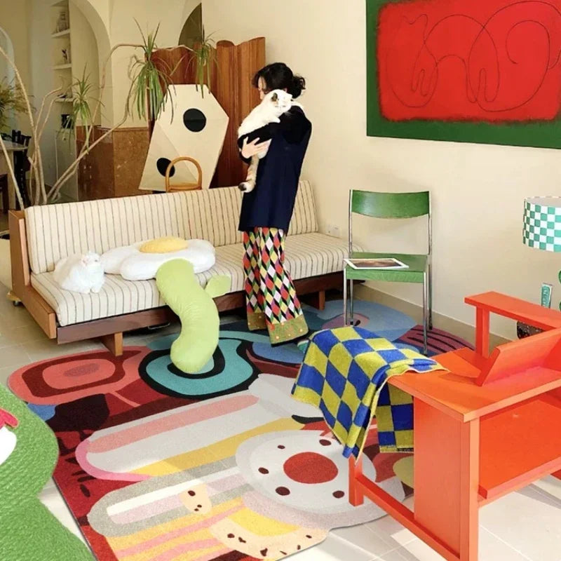 Modern Fashion Living Room Carpet Colored Abstract Decoration Fluffy Soft Rug Home Bedroom Bedside Non-slip Floor Mat Ковер 양탄자 - Kimlud
