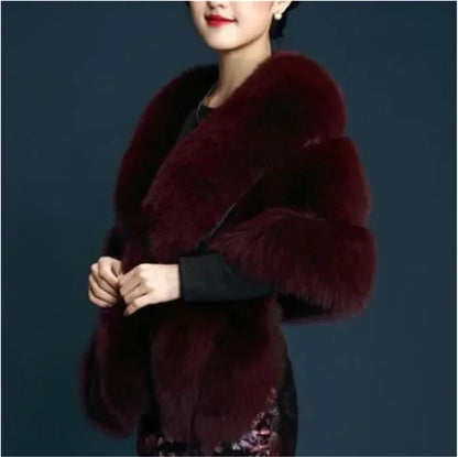 2025 Winter Faux Coats luxury fox fur imitation mink fur poncho bridal wedding dress shawl cape women vest fur coat 135-175CM