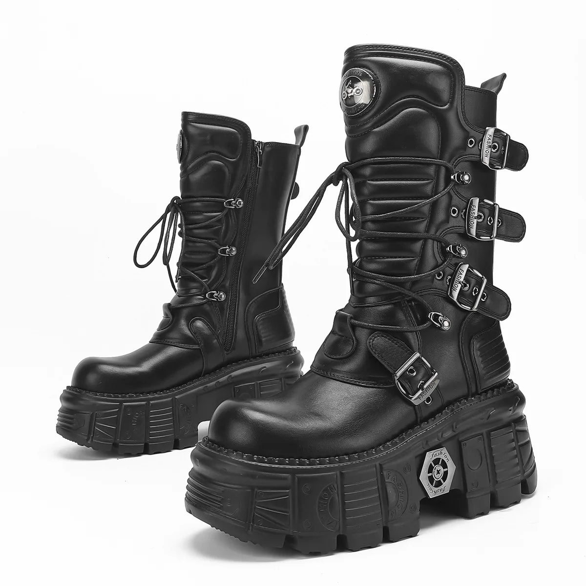 Chic Punk Platform Mid - Calf Boots | Edgy & Functional, Perfect for Bold Fashion Looks