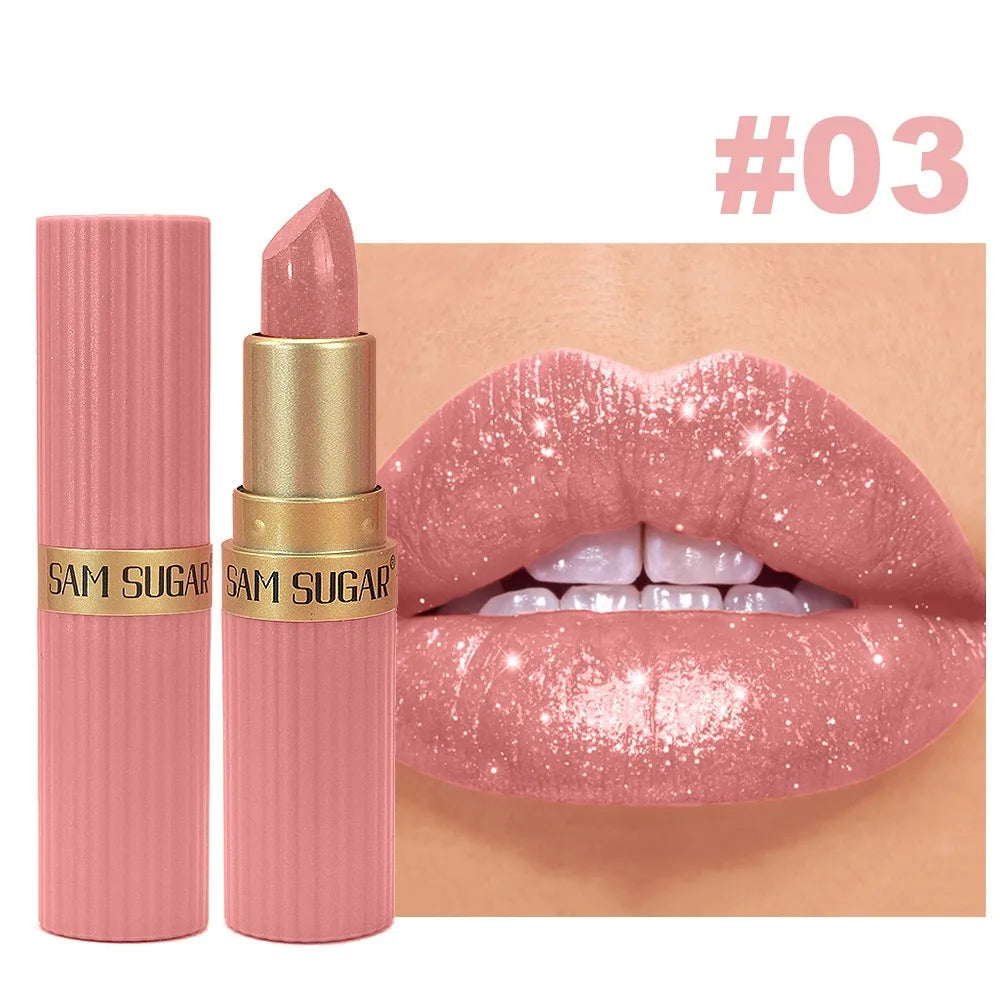 Nude Pink Luxurious Metallic Glitter Lipstick Long-Lasting Waterproof Non-Fade Shimmery Pearl Sparkling Brown Lip Gloss Makeup