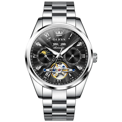 OLEVS Men's Watches Tourbillon Style Trend Fashion Original Automatic Mechanical Wristwatch Waterpoorf Luminous Moon Phase Clock