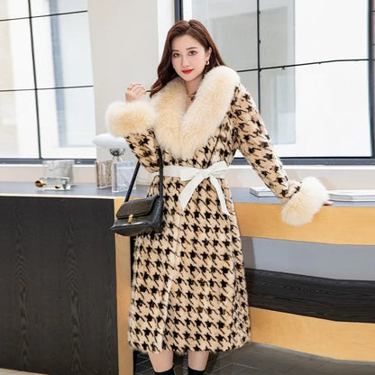 Women's Long Thickened Oversized Fox Fur Collar Warm Genuine Mink fur Coat Fashion New high quality Real Fur Coat