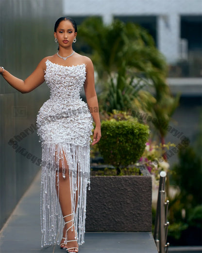 Luxury Slit Beads Evening Dresses Saudi Arabric Dubai Party Gown Vestidos De Fiesta Customized