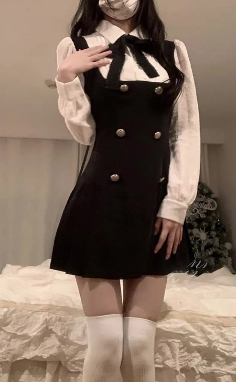 CGC Preppy Style Fake Two Piece Womens Short Dresses Casual Bow Tie Japanese JK Lolita Dress Female 2025 Summer Party Dresses