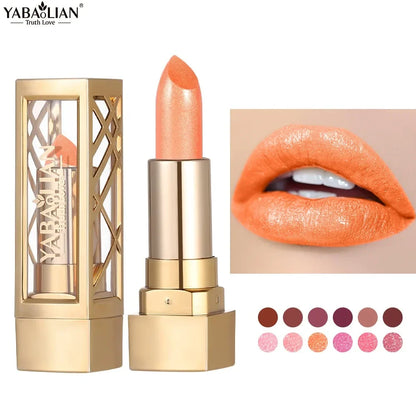 12 Color Gold Tube Lipstick Matte Metallic Glitter Lipstick Waterproof Non-Fade Shimmery Pearl Sparkling Red Lip Gloss Makeup