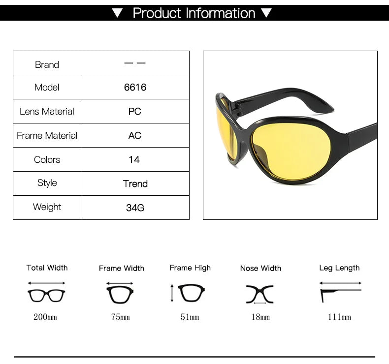 Oversized Y2K Sunglasses Women Lady Trendy Big Frame Vintage Wrap Around Glasses Fashion Punk Silver Shades - Kimlud