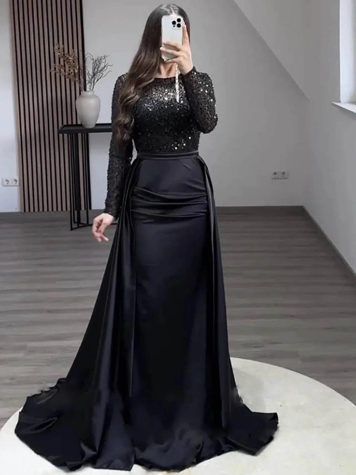Women's Luxurious Sequins Evening Dress Round Neck Ruched Tiered Bodycon Maxi Dress For Female Prom Wedding Host Elegant Dresses