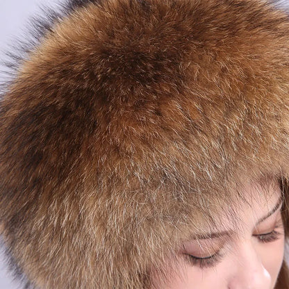 ICYMI Whole Piece Raccoon Fur Hats Unisex Super Warm Russian Outdoor PomPom Caps Skiing Snow Real Fur hats Women Men's Headgear