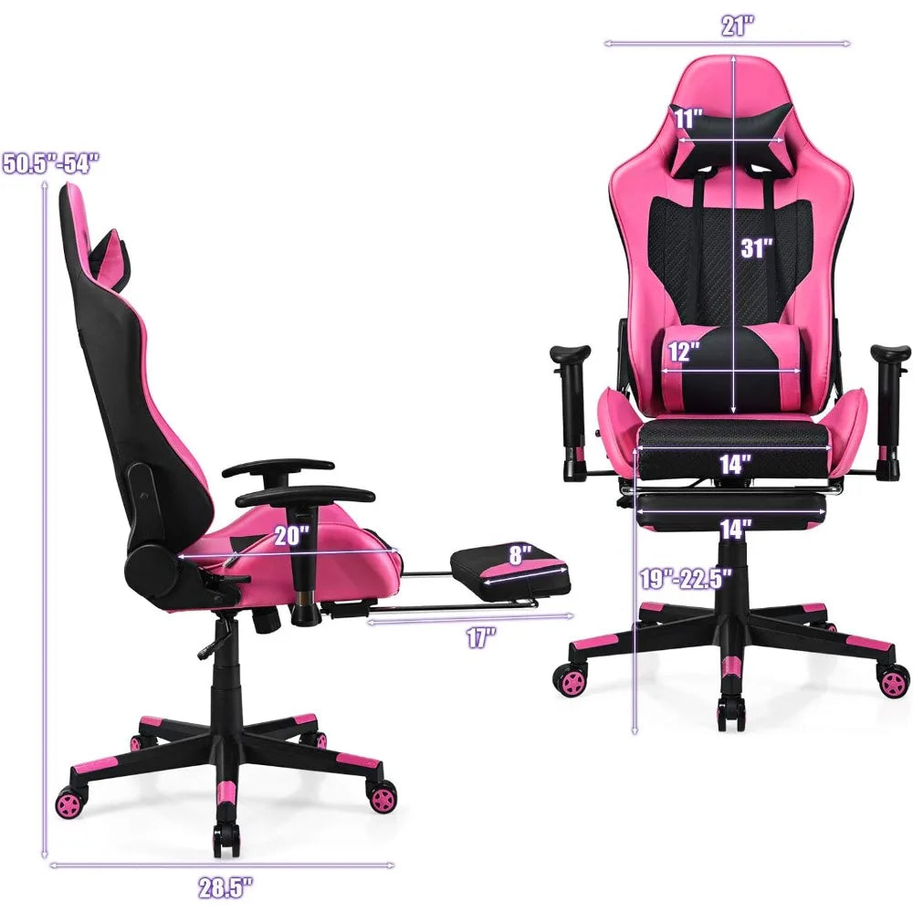 Gaming Chair - Pink Gamer Chair with Footrest Racing Esports Computer Chair Massage Lumbar Support Leather Recliner, Customized