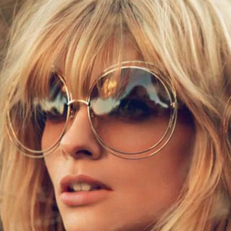 Vintage Round Big Size Oversized lens Mirror Sunglasses Women Brand Designer Metal Frame Lady Sun Glasses Lady Cool...