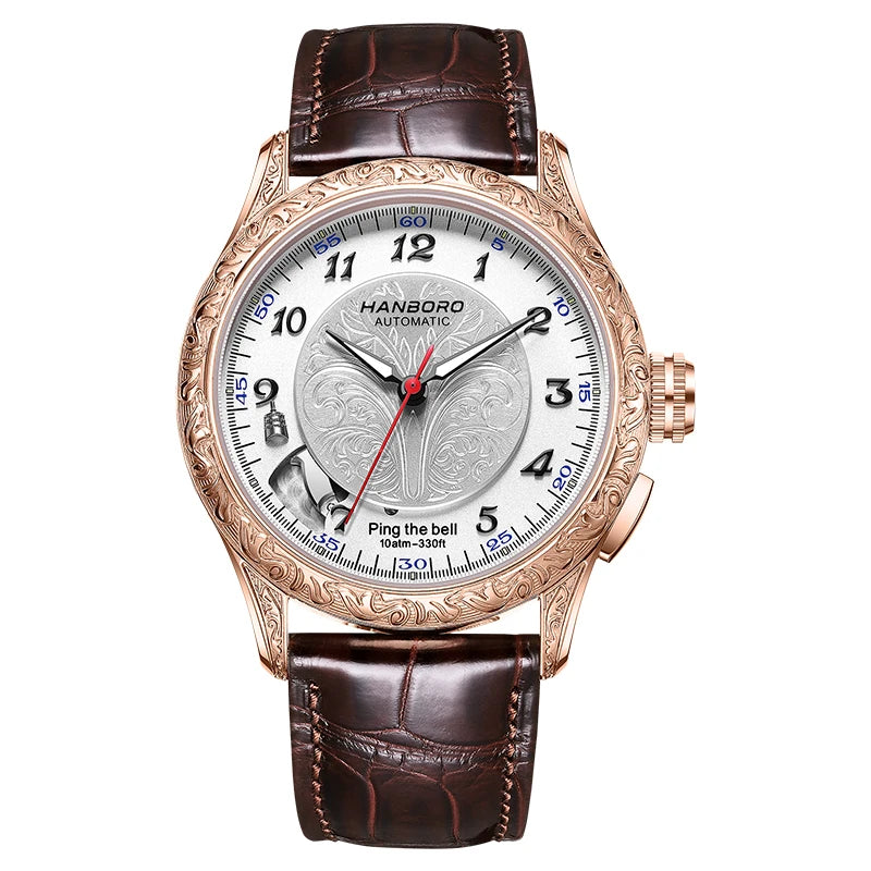 HANBORO Mechanical Alarm Watch Men Automatic Ping Bell Hourly Chime Luxury 100M Waterproof Sapphire Steel Business...