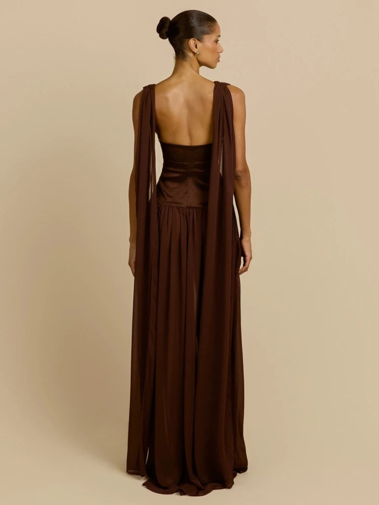Sexy Deep V Neck Ruched Patchwork Long Dress Women Sleeveless Backless Draped A-line Dresses Celebrity Evening Party...