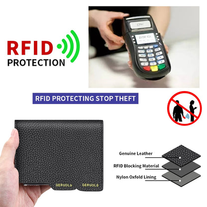 RFID Anti-Theft Brush New Three Fold Multi Fold Genuine Leather Cowhide Wallet Multifunctional anti Tamper Magnetic Card...