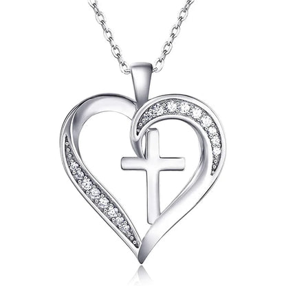 Huitan Creative Heart with Cross Design Pendant Necklace for Women Wedding Anniversary Party Statement Neck Accessories...