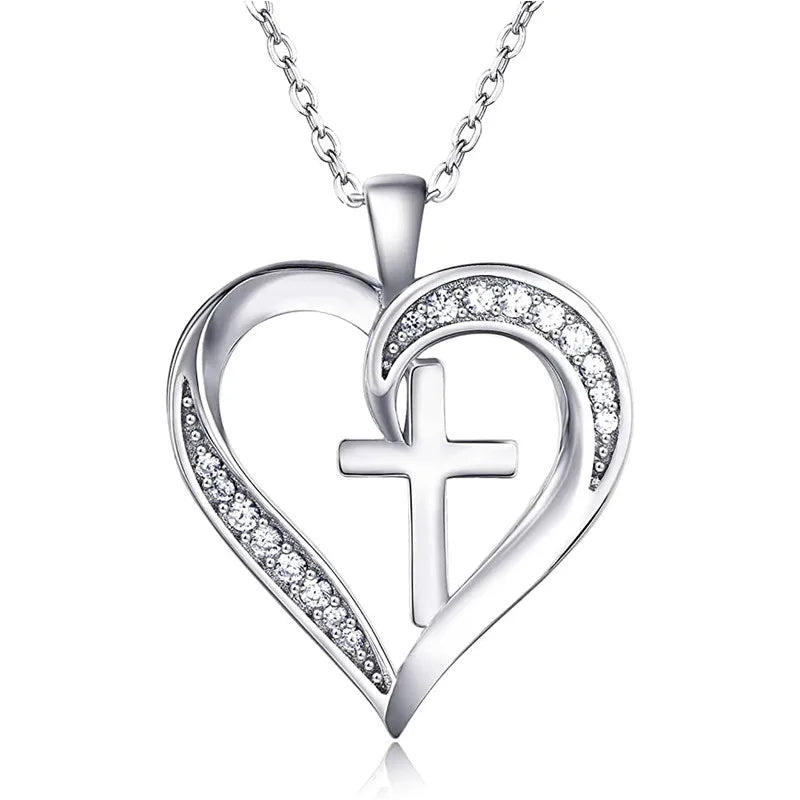 Huitan Creative Heart with Cross Design Pendant Necklace for Women Wedding Anniversary Party Statement Neck Accessories...