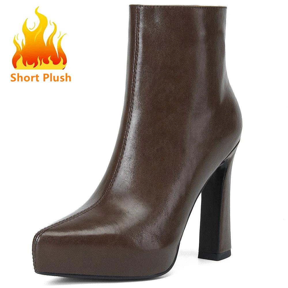 MILI-MIYA New Arrival Middle Splicing Women Cow Leather Ankle Boots Pointed Toe Thick Heels Zippers Solid Color Handmade