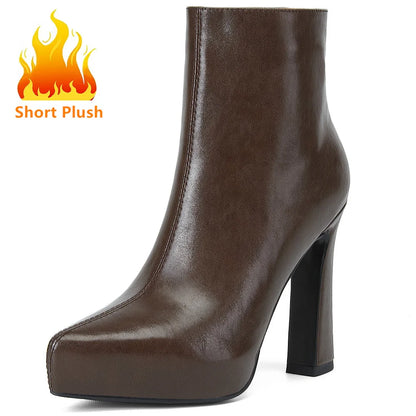 MILI-MIYA New Arrival Middle Splicing Women Cow Leather Ankle Boots Pointed Toe Thick Heels Zippers Solid Color Handmade