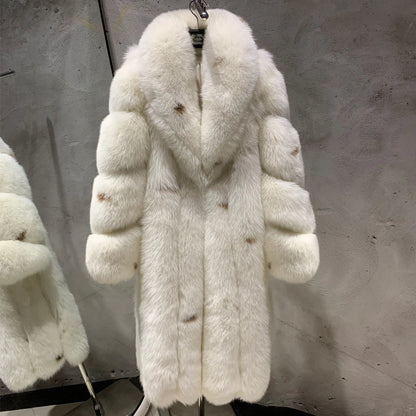 Winter Long Fur Coats Winter Female Natural Fox Fur OutWear Full Pelt Real Fox Fur Jackets with Long Sleeve