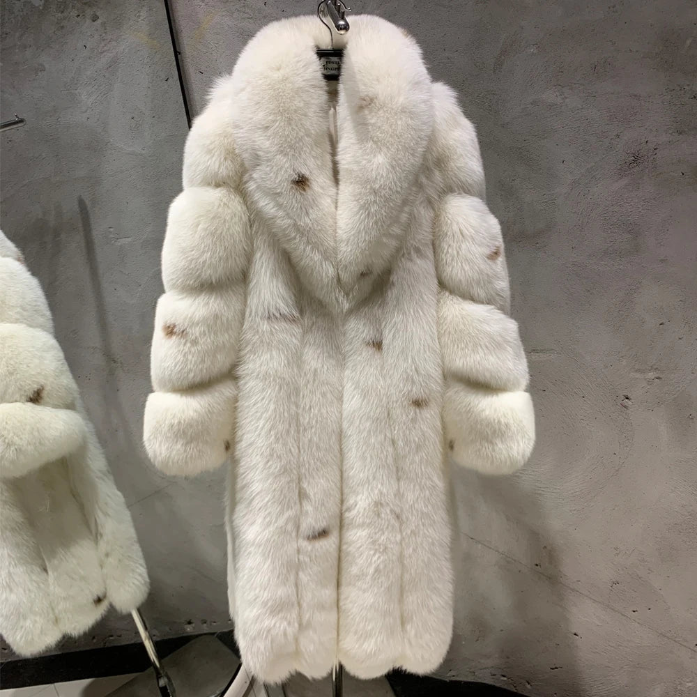 Winter Long Fur Coats Winter Female Natural Fox Fur OutWear Full Pelt Real Fox Fur Jackets with Long Sleeve